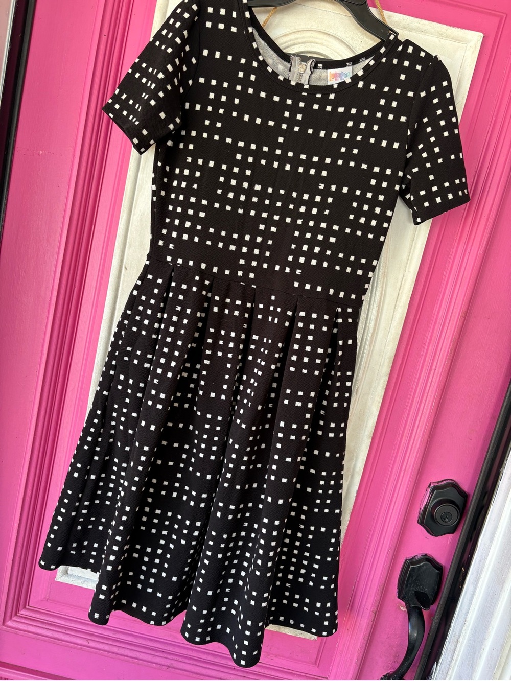 LuLaRoe Black and White Square Print Fit-and-Flare Dress